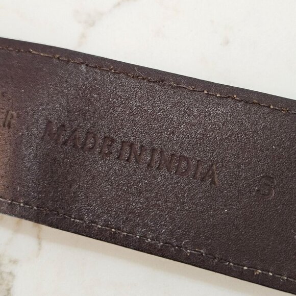 Chicos Small Genuine Leather Belt Aztec Medallion Buckle Brown Beaded - Picture 14 of 15